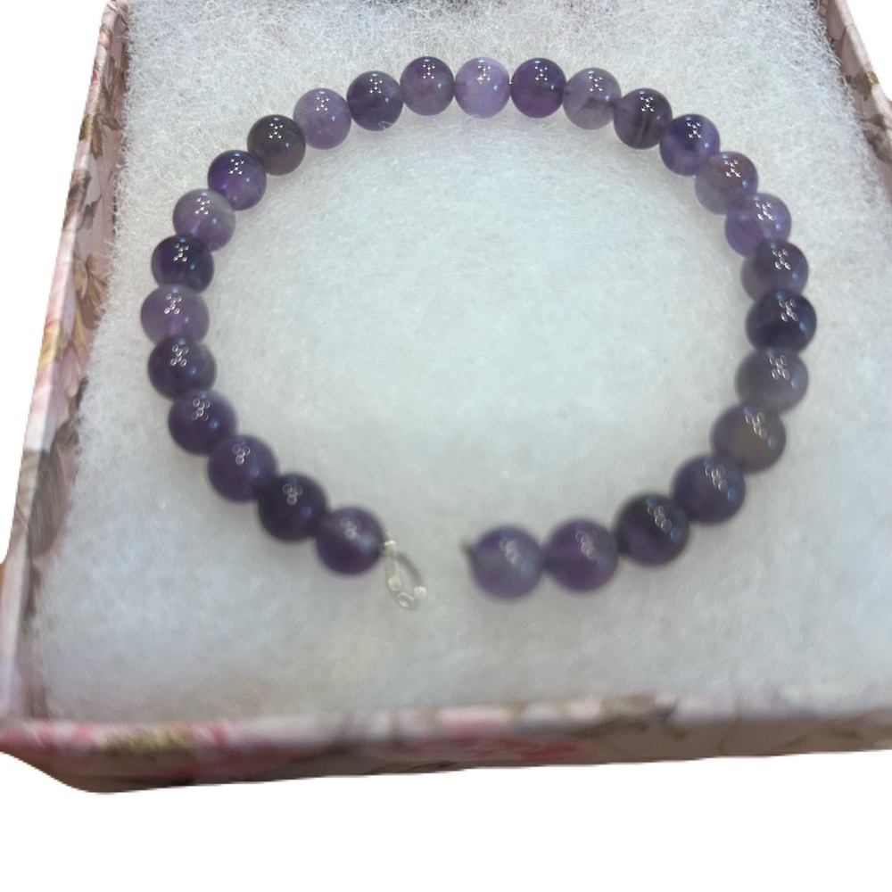 Semiprecious Stackable Amethyst Beaded Bracelet 4mm